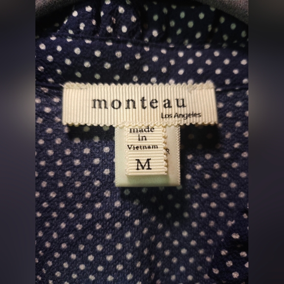 Monteau Tops - Monteau Navy White Polka Dot Blouse